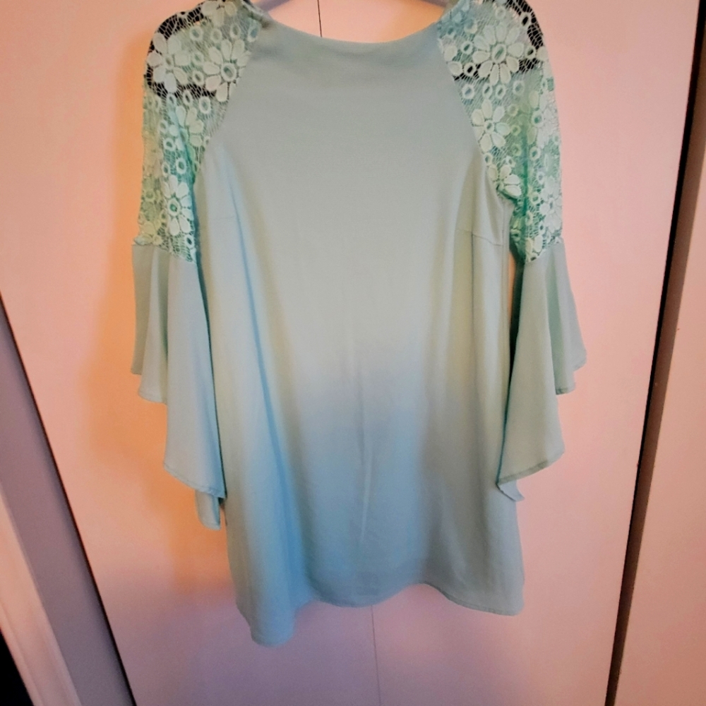 Teal bell sleeved dress